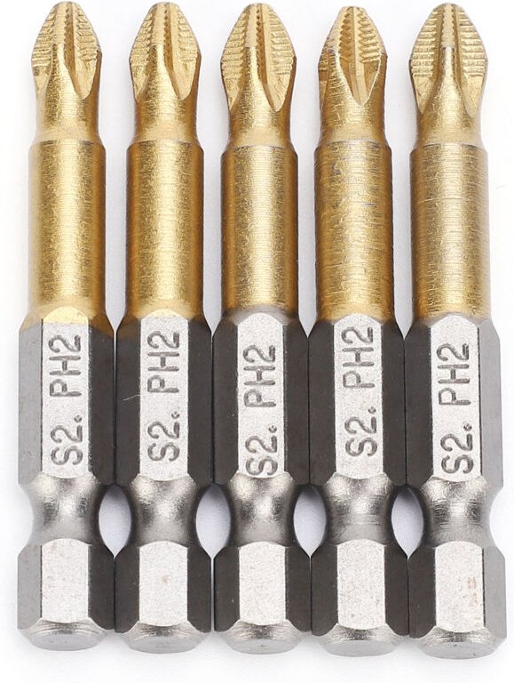 Eosnow Schraubendreherbit, 1/4in 5pcs PH2 Cross Hex Shank Große Härteschraubendreher -Bits für die Wartung