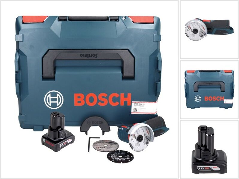 Gws 12V-76 Professional Akku Winkelschleifer 12 v 76 mm Brushless + 1x Akku 6,0 Ah + L-Boxx - ohne Ladegerät - Bosch