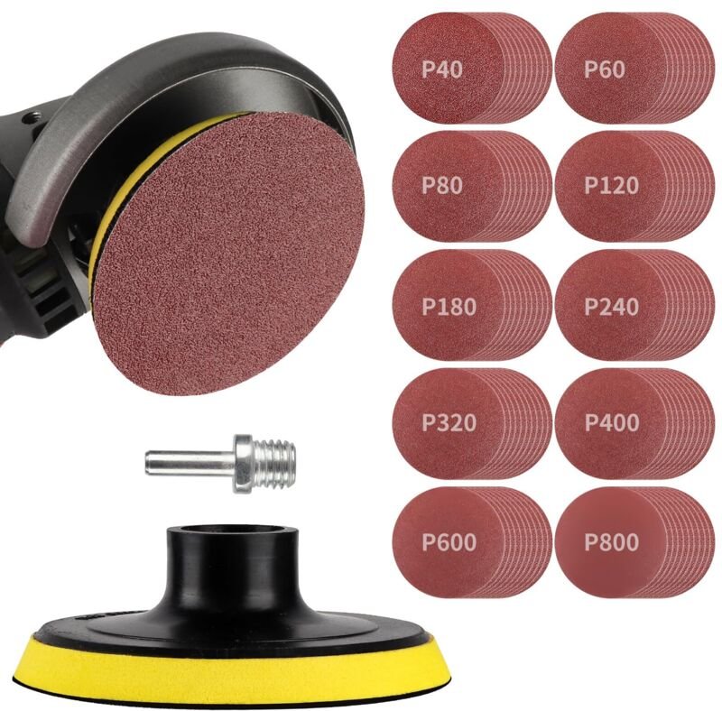 100 Stück Winkelschleifer-Schleifscheiben und 4-Zoll-Klett-Stützteller (5/8-11-Gewinde) mit 8-mm-Bohradapter, Winkelschl...