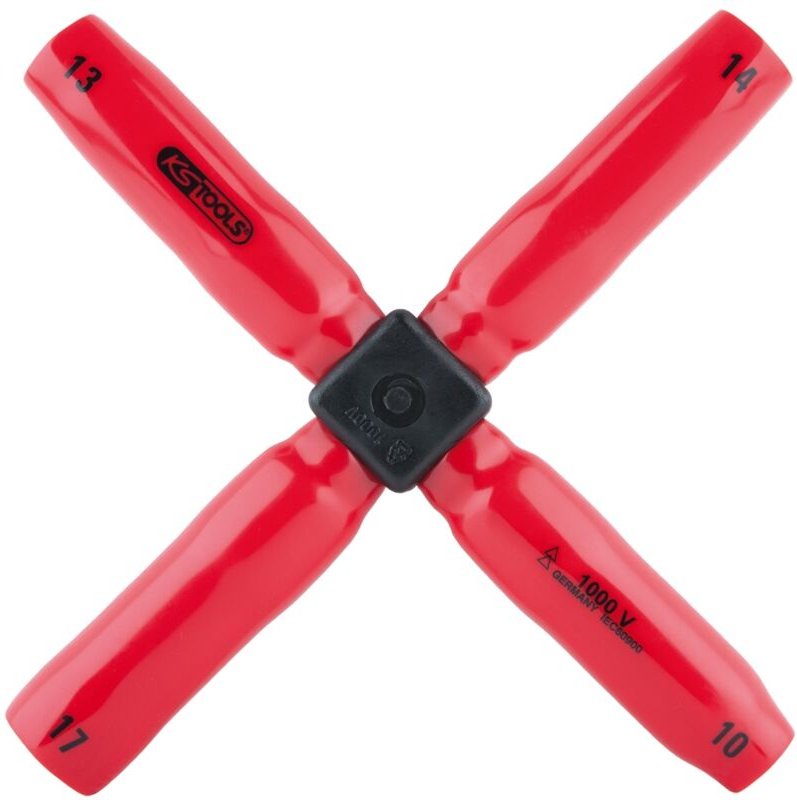 Ks Tools Kreuzschlüssel mit Schutzisolierung, 10x13x14x17 mm, Mittelkreuz durch Hartfaser verstärkt