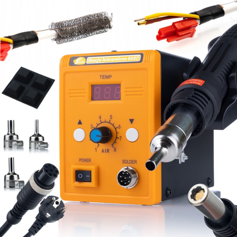 Rosfix Set Heißluft-Lötstation 858D – 700 W, 100–500 °C, LED-Anzeige, 3 Düsen ESD-Sicher, Auto-Cooldown Für Elektronik, ...