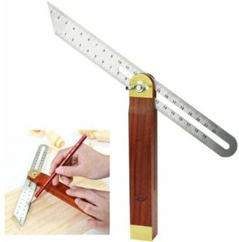 200 mm Schiebewinkel aus Edelstahl und Holz mit 0-360 Grad Griff, robuste doppelseitige Holzbearbeitungswinkel für Ingen...