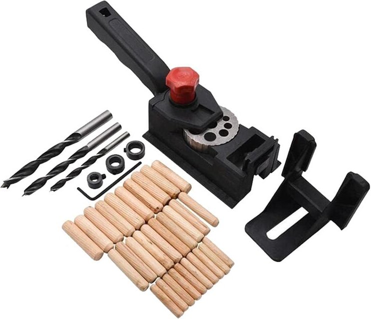 Dübelbohrführung, verstellbares selbstzentrierendes Vorrichtungsset für 3–12 mm Holz, gerade Lochbohrführung (38-teilige...