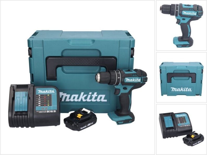 Makita DHP 482 SY1J Akku Schlagbohrschrauber 18 V 62 Nm + 1x Akku 1,5 Ah + Ladegerät + Makpac