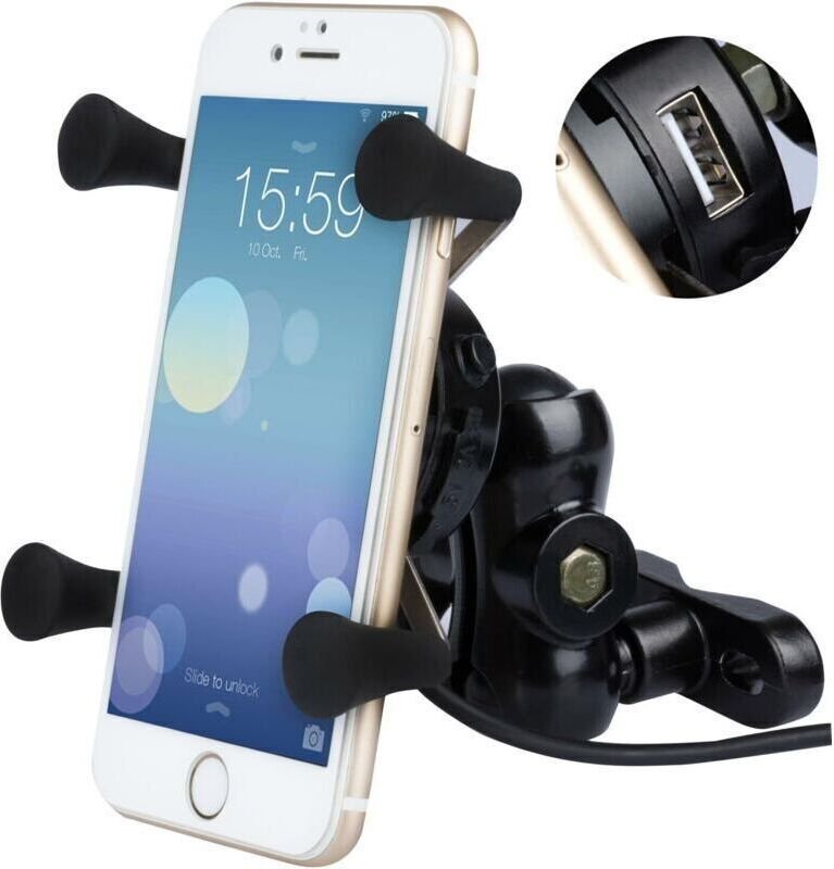 Motorrad-Handyhalterung, universelle 360° drehbare Motorrad-Handyhalterung aus X-Grip-Aluminium mit 5V 2,1A USB-Ladegerä...