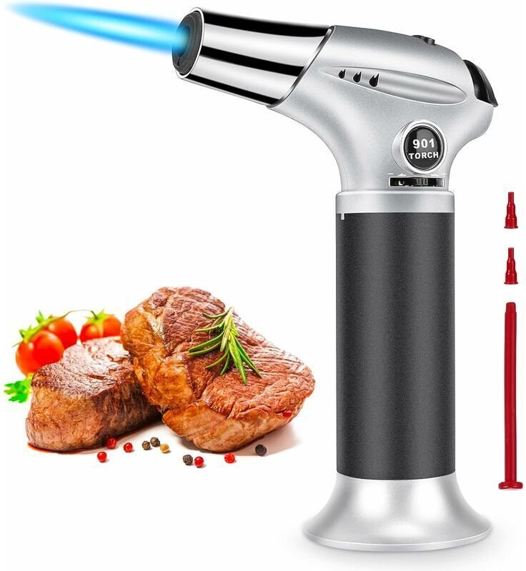 Küchen-Lötbrenner, verstellbarer und nachfüllbarer Feuerzeugbrenner mit Sicherheitsverschluss für Crème Brûlée, Grillen,...