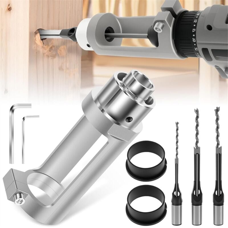 Tlily - Vierkantlochbohrer-Adapter mit Bits, Stemmaufsatz, Lochbefestigungshalter, Elektrowerkzeug für die Holzbearbeitu...