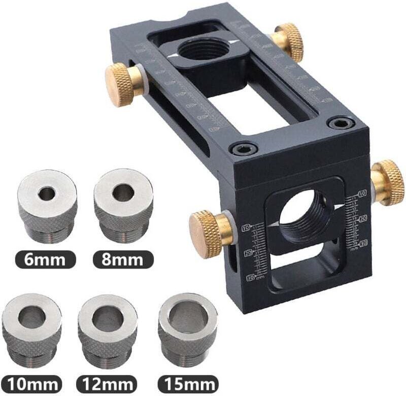 2-in-1-Holzbearbeitungsbohrlehre, verstellbare Taschenbohrlehre, 5-Loch-Bohrschablonen-Set (6/8/10/12/15 mm), Bettgestel...