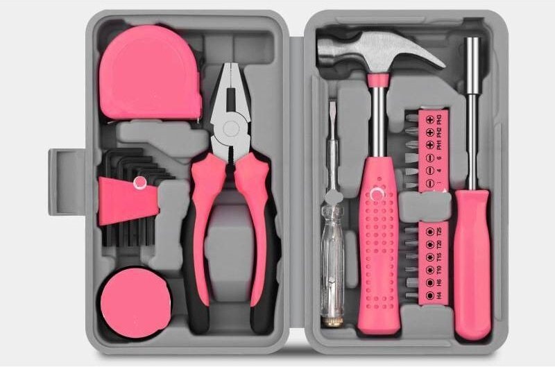 24-teiliges pinkes Werkzeugset für Frauen – Mini-DIY-Set mit Basiswerkzeugen für Haus und Büro, kompakter Werkzeugkasten...