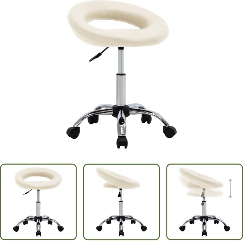 Thumbnail - vidaXL Arbeitshocker Kunstleder - Arbeitshocker auf Rollen Creme Kunstleder