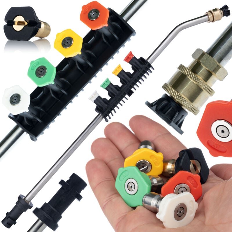 Rosfix Set Lanze 1/4" Gebogen 15° mit 5 Sprühdüsen – Ersatzteil für Hochdruckreiniger Kärcher K2–K7 160 bar, 60 °C Schne...
