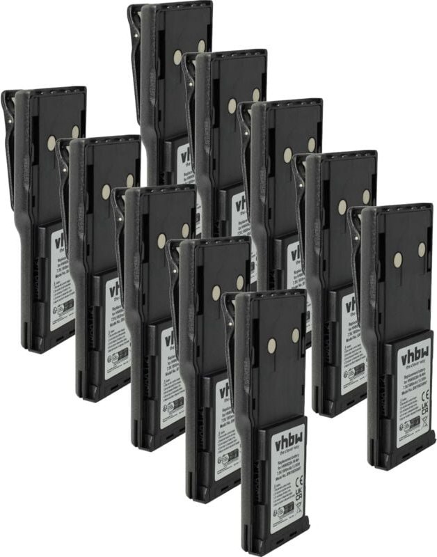 vhbw 10x Akku Ersatz für Motorola WPNN4040AR, WPNN4044AR für Funkgerät, Walkie Talkie (1800 mAh, 7,5 V, NiMH) + Gürtelcl...