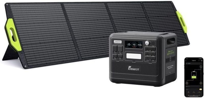 FOSSIBOT F2400 Stromgenerator + 200W Solarpanel, 2048Wh 2400W LFP Tragbare Powerstation, Schnelles Laden, Notstromversor...