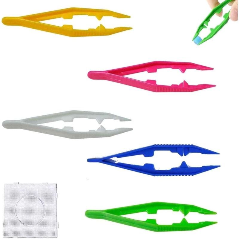Bluedeer - 5 Stück Bügelperlen Pinzette, Mehrfarbige Kunststoff Pinzetten, mit Schablone für diy Puzzle Bügelperlen, Han...
