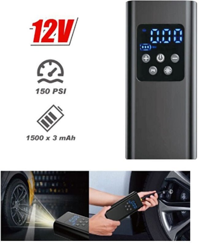 Autoluftpumpe, kabelloser Reifenfüller, 3-in-1-Luftpumpe mit langer Akkulaufzeit, 150 PSI Hochdruck-Digitalanzeige, 12V-...