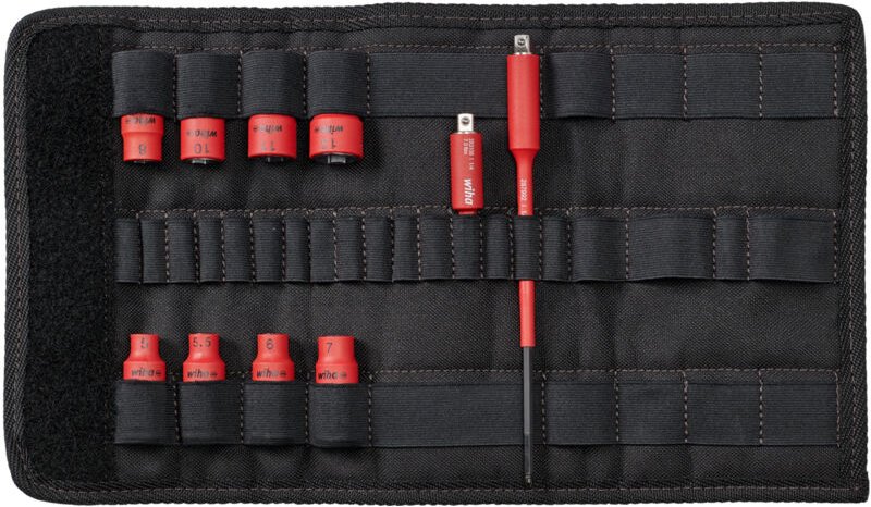 Steckschlüsseleinsatz 1/4' Set TorqueVario®-S electric gemischt 11-tlg. inkl. Adaptern und Falttasche (43466) - Wiha