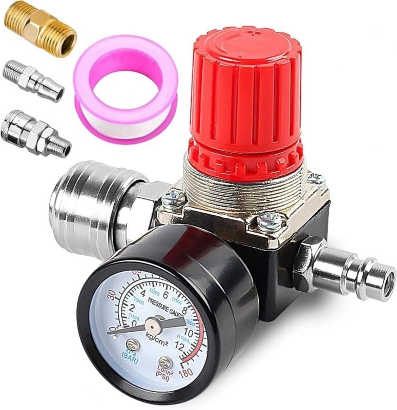 Ymyny 1/4-Zoll-Druckminderer, 3-Loch-Druckregler-Umschaltventil mit Manometer, 175 psi Druckregelventil für Luftkompress...
