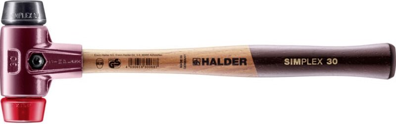 Erwin Halder Kg - SIMPLEX-Schonhammer, Gummikomposition / Plastik mit Tempergussgehäuse und hochwertigem Holzstiel D=30 ...