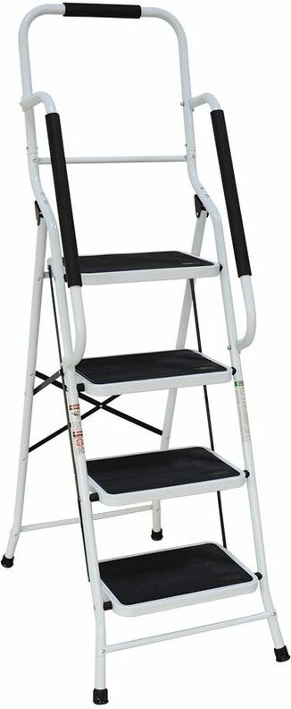 CQX804-2 Stehleiter mit Handlauf und hohem Handgriff, Trittleiter mit 4 Stufen, 158cm hoch, stabile und rutschfeste Füße...