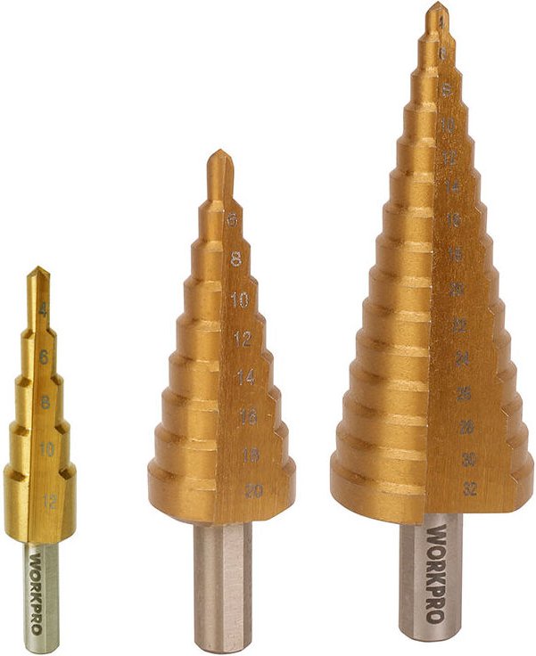 Stufenbohrer, Satz mit 3 Stück hss4241. workpro