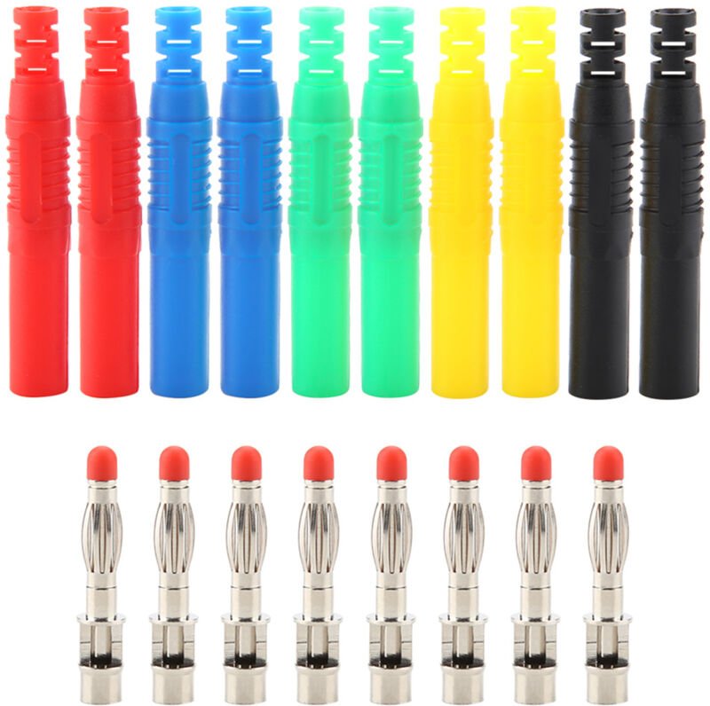 10 Stück Bananenstecker Adapter, Bananenstecker Anschluss P3013 Isoliert 4 mm Nickelhülsen Kupfervergoldet Gerade 4 mm B...