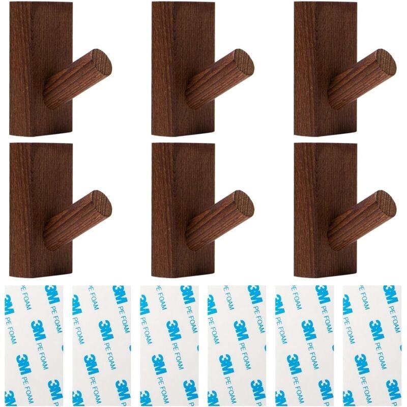 Ahlsen - Stück selbstklebende Wandhaken, Holzfarbe, Garderobe ohne Bohren für den Eingang, Kinder-Kleiderhaken, Wandhake...