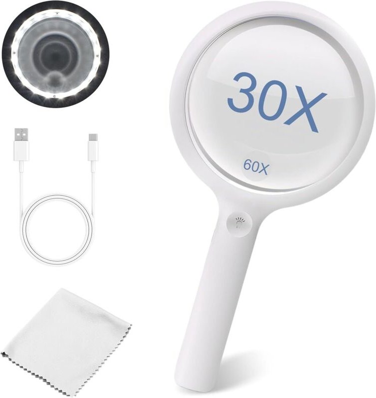 Magnifying Glass with Light, Reading Magnifier with Light for Seniors, Large, 30x 60x Illuminated Magnifying Glass with ...