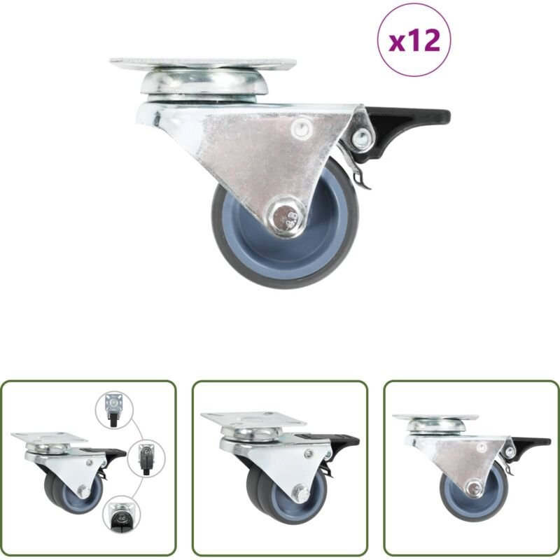 vidaXL Rollen mit Bremse - Doppel-Lenkrollen 12 Stk. 50 mm