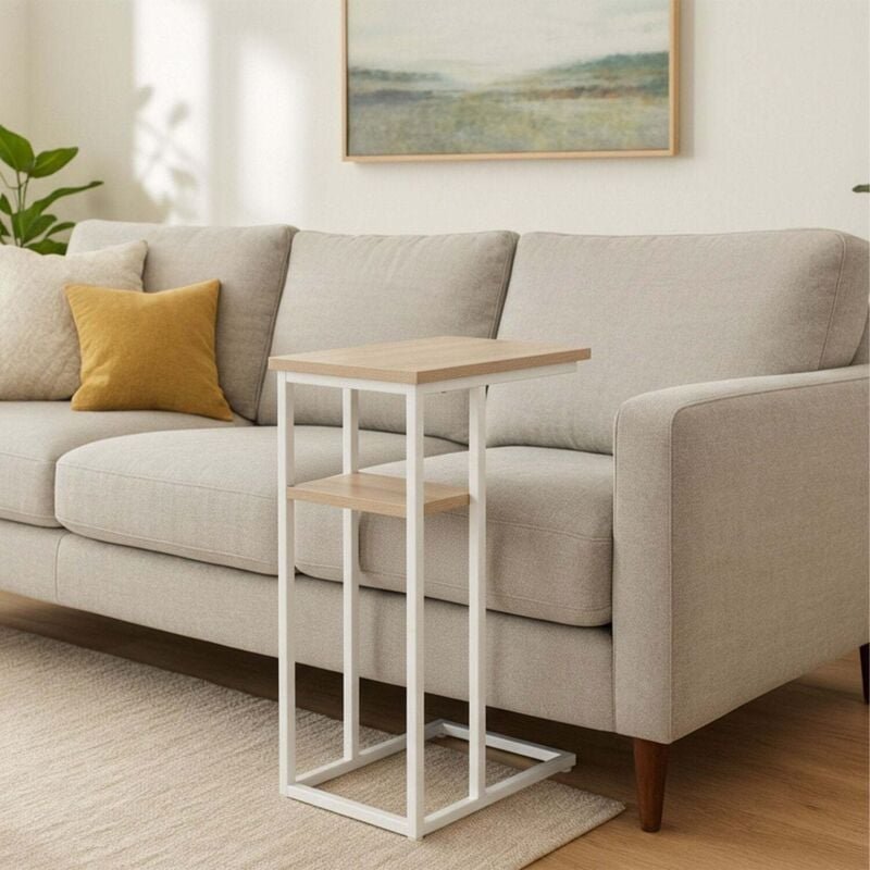 C formiger beistelltisch mit 2 ablagen - metall holz