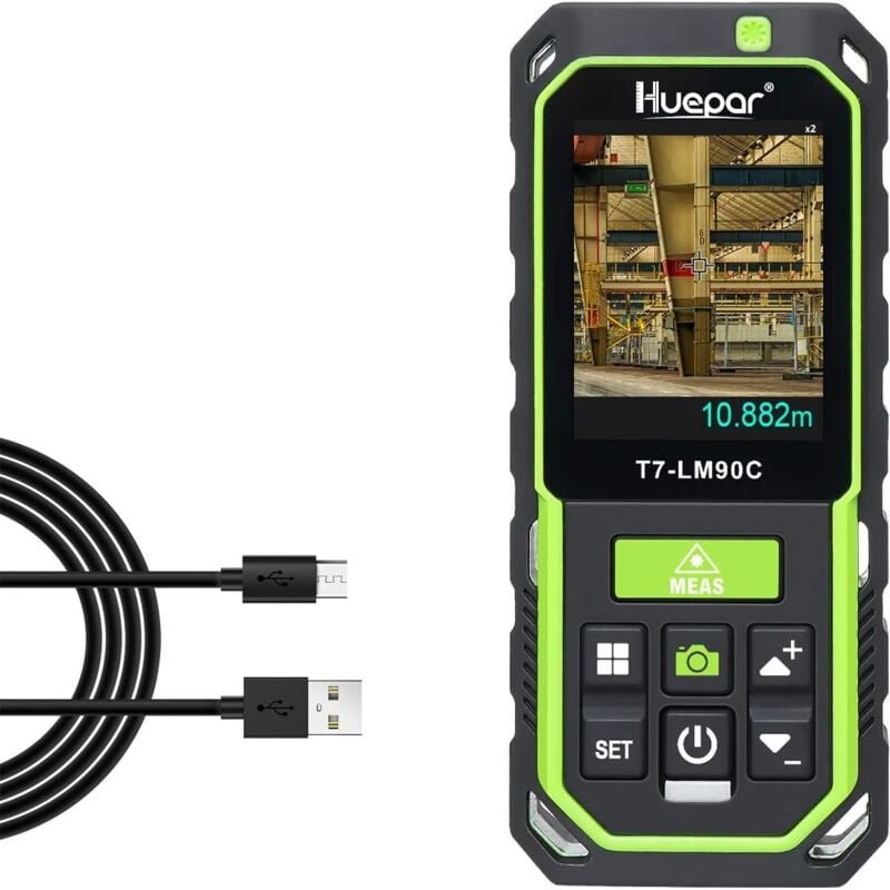 Huepar - Télémètre Laser avec Caméra Zoom 2X / 4X, Mesure Distance Laser Rechargeable de Haute Précision-90M M/In/Ft ave...