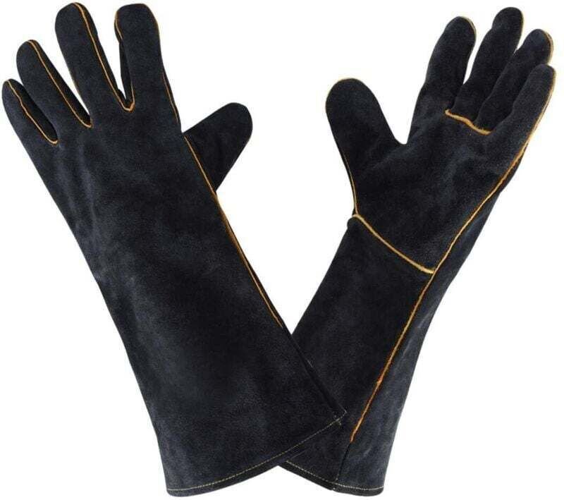 Schweißerhandschuhe aus Leder, hitzebeständig bis 500 °C, 40 cm, geeignet für Grill, Backofen und Gartenarbeit › Sicherh...