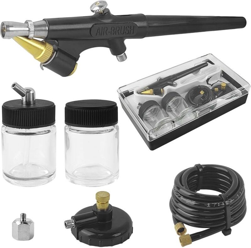 Airbrush-Set, Airbrush-Pistole mit Lufteinlassadapter und Luftdruckschalter, Mini-Farbpistole (15–50 PSI), für Modellbau...