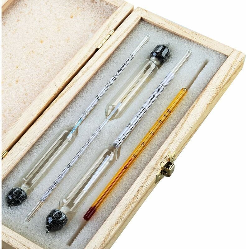 Professionelle Alkoholwaage – Set mit 3 Hydrometern (0–100 %) + Thermometer zur Messung des Alkoholgehalts von Brandy, W...
