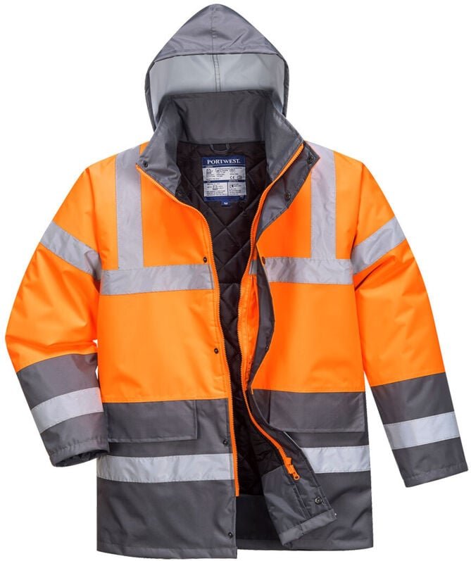 Portwest Warnschutz Kontrast Winter Verkehrsjacke Orange/Grau L
