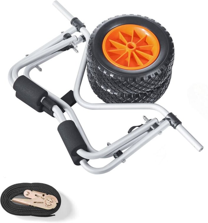Mophorn Kajakwagen, 113 kg Tragkraft, faltbarer Kanuwagen mit 25,4 cm Vollgummireifen & Ratschengurt, Transporthilfe für...