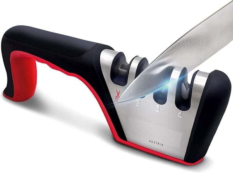 Professioneller Messerschärfer, 4-in-1 Küchenmesserschärfer mit rutschfester Basis, Messerschärfer für Messer und Schere...