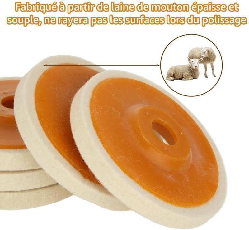 Stück Polierscheiben, 100 mm Durchmesser, Wollfilz-Schleifscheibe, Woll-Polierscheibe für Metall, Glas, Keramik, Marmor,...