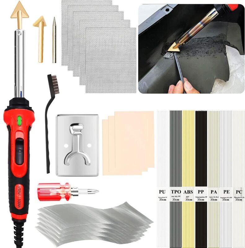 100-W-Kunststoffschweißgerät, 2-in-1-Lötset mit 56 Lötspitzen und -stäben, Lötpistole mit 3-stufiger Temperaturregelung,...