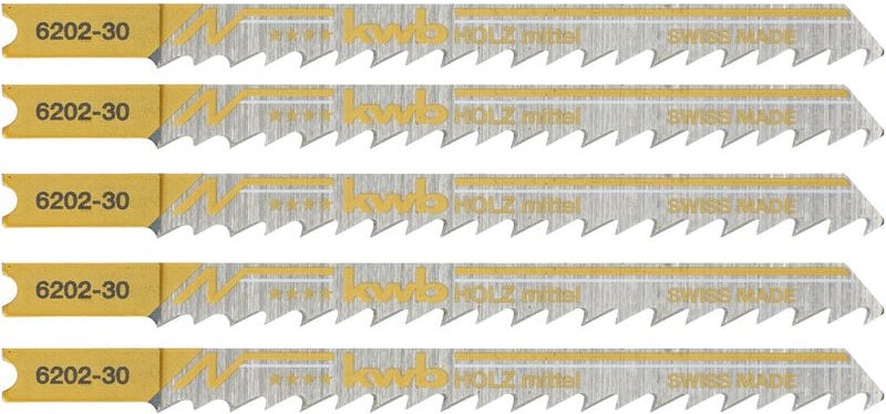 KWB - 620235 Stichsägeblätter, Holzbearbeitung, hcs, Universalschaft, Profi-Pack, 5 x mittel 5 St.
