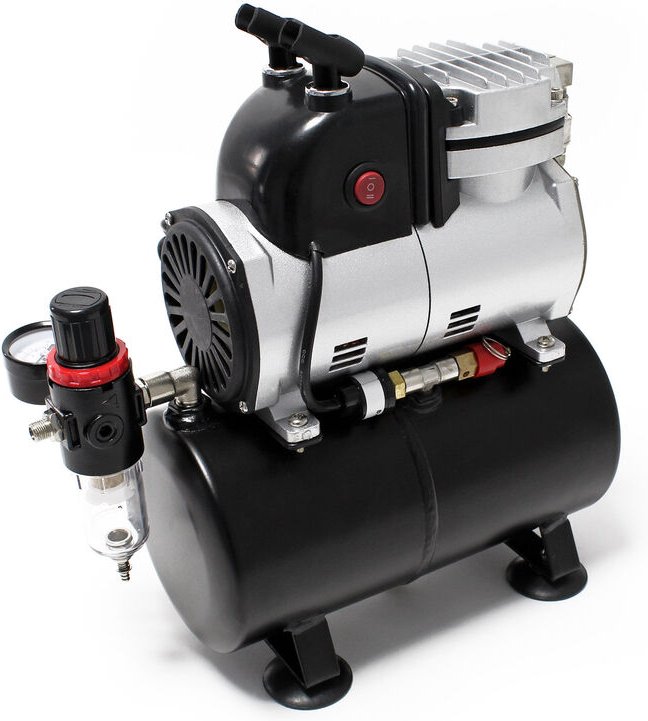 Wiltec - Airbrush Einzylinderkolbenkompressor AF189 mit Lufttank, max. 6 bar Druck, Druckminderer, Wasserabscheider, Man...