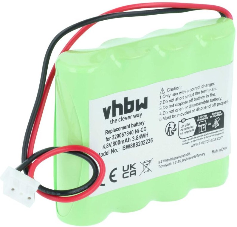 Vhbw - Akku Ersatz für Schneider 329067840, 4BD-AA800BT, 513141006 für Fluchtweg, Notfallbeleuchtung (800mAh, 4,8V, NiCd...