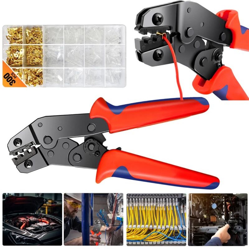 Day Plus - Crimpzange Kabelschuhe Flachstecker Quetschverbinder Zange kfz Elektrik set 300x