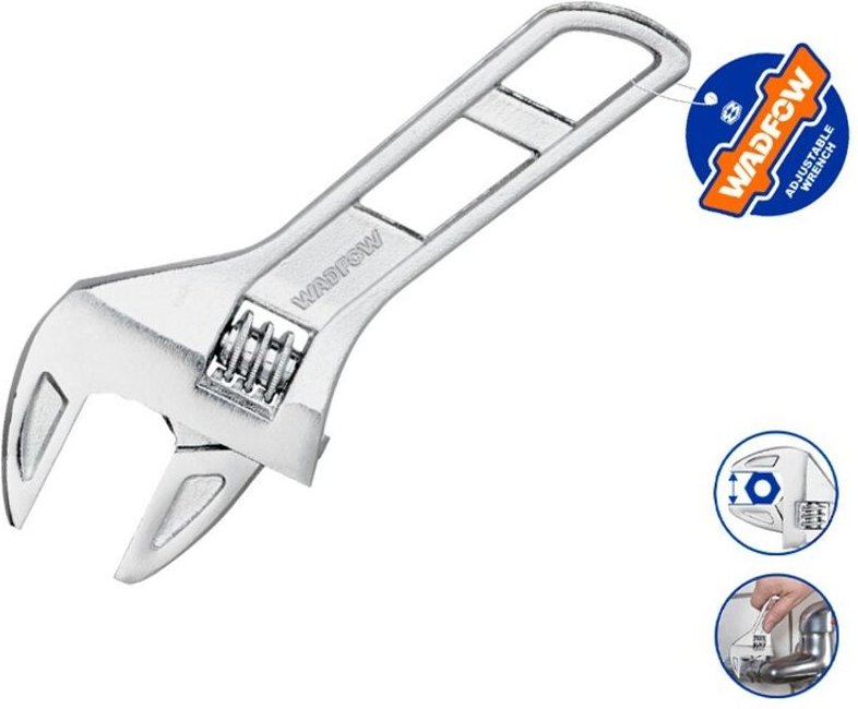 WADFOW Verstellbarer Schraubenschlüssel, 160 mm, geschmiedeter Griff, verchromt, 0–36 mm Einstellung