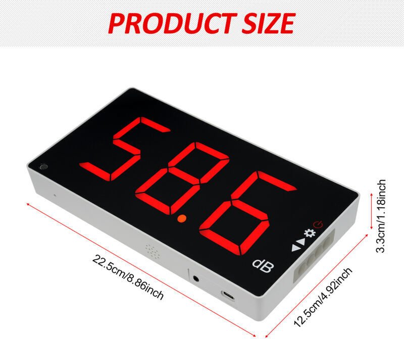 Schallpegelmesser mit großem, digitalem, wandmontiertem LCD-Bildschirm, Dezibel-Lautstärkemessgerät, Messinstrument mit ...