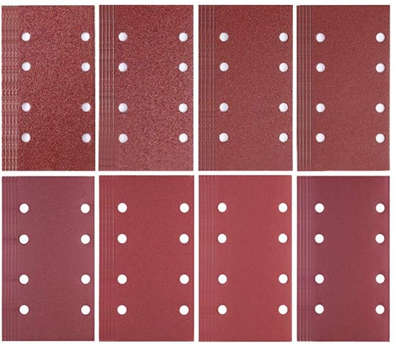 80 Stück Schleifpapier 93 x 185 mm, 8 Löcher, Körnung 40/60/80/120/180/240/320/400, für Bosch Schleifer