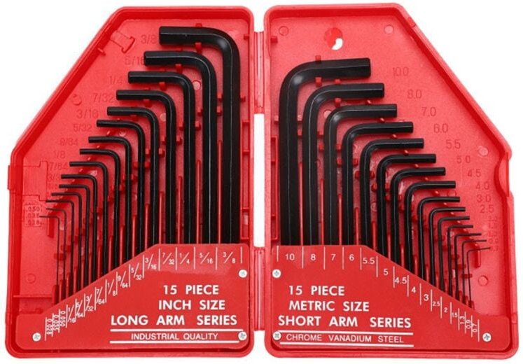 30-teiliges Sechskantschlüssel-Werkzeugset sae & metrische Sechskantschlüssel L-förmig Mechanische Handwerkzeuge Schraub...