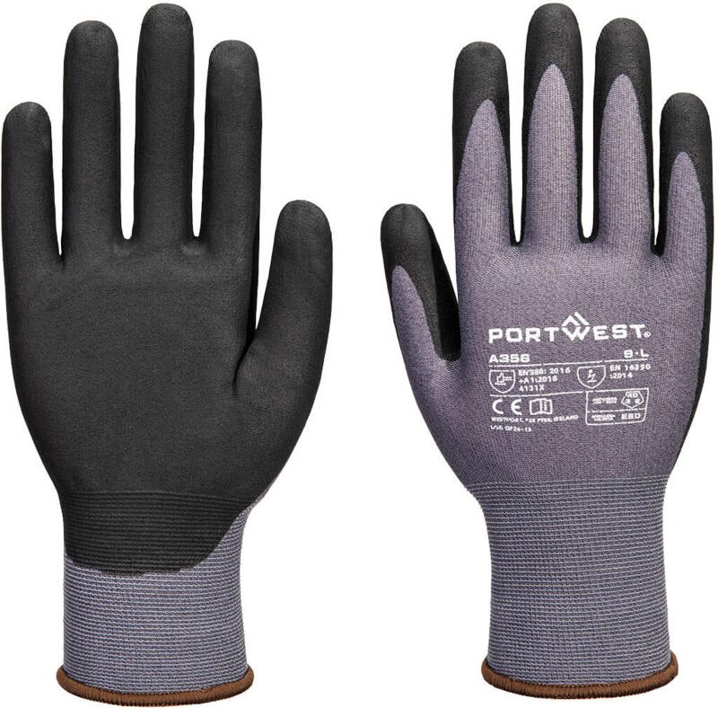 Esd 15 Nitril Essential Mehrpack (Pack 12) - Größe XL - Grau/Schwarz - Portwest