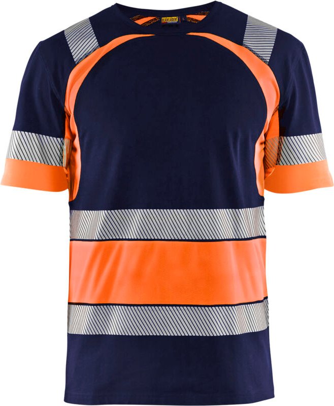 Hochsichtbares Arbeitst-Shirt 3421 - Marine/Neonorange XXXL