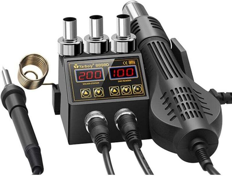 Heißluftstation 8898D, Heißluftschweißgerät, Heißluft-Löt- und -Entlötstation mit LED-Digitalanzeige, 700-W-Heißluft-Rew...