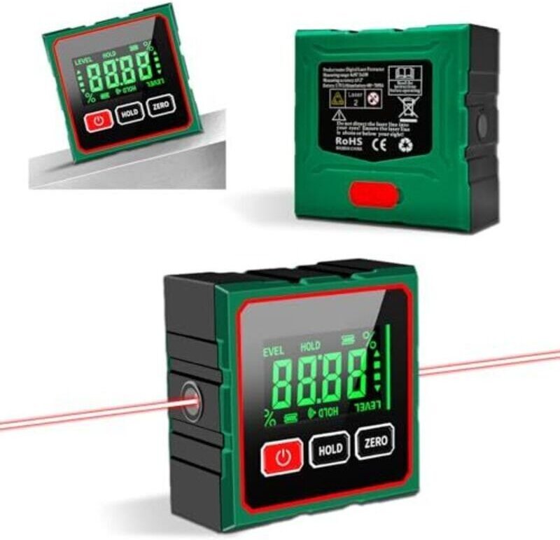 Elektronische Wasserwaage, digitaler Neigungsmesser mit Laserfunktion, wasserdichtem LCD-Display, 4 magnetischen Winkelm...